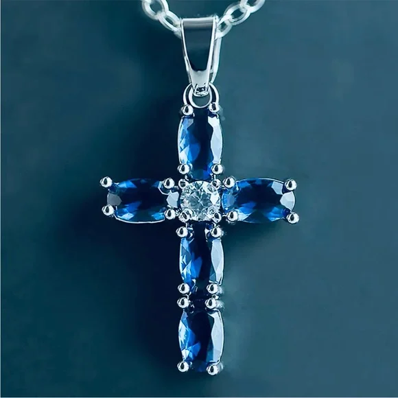 💜 Sapphire Cross Necklace 18” NEW - Picture 5 of 6